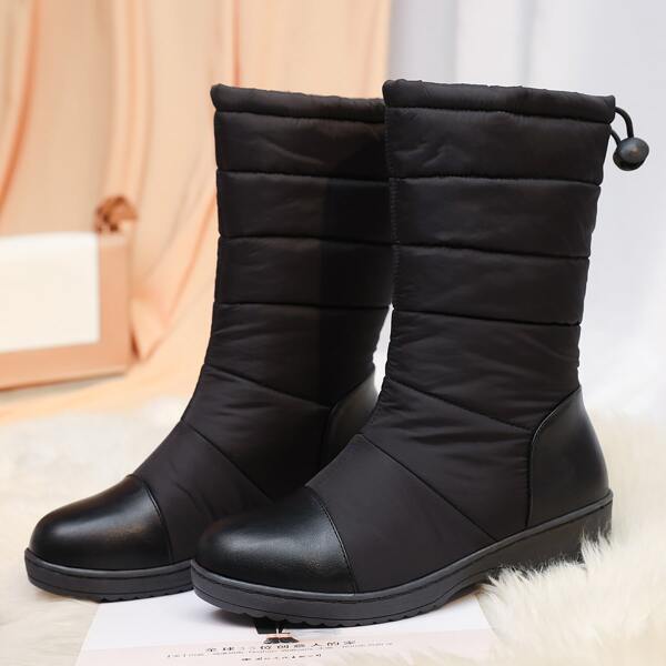 

Drawstring Design Stitch Detail Snow Boots, Black