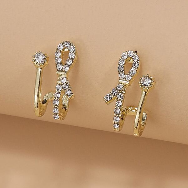 

Rhinestone Decor Structured Earrings, Gold
