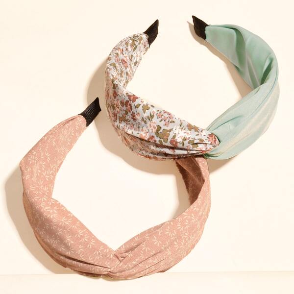 

2pcs Flower Pattern Hair Hoop, Multicolor