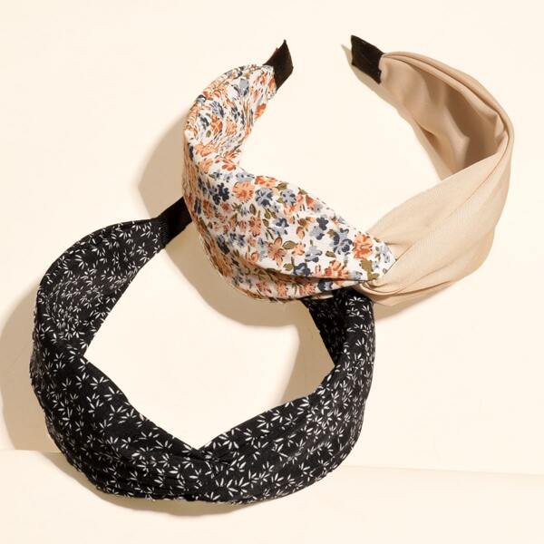 

2pcs Flower Pattern Hair Hoop, Multicolor