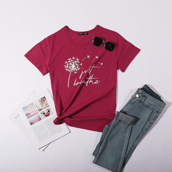 

Футболка с принтом одуванчика, Розово-красный