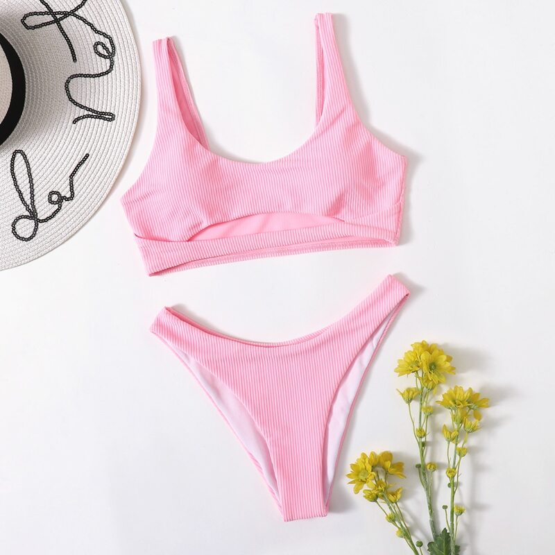 

Cut-out High Cut Bikini Swimsuit, Baby pink