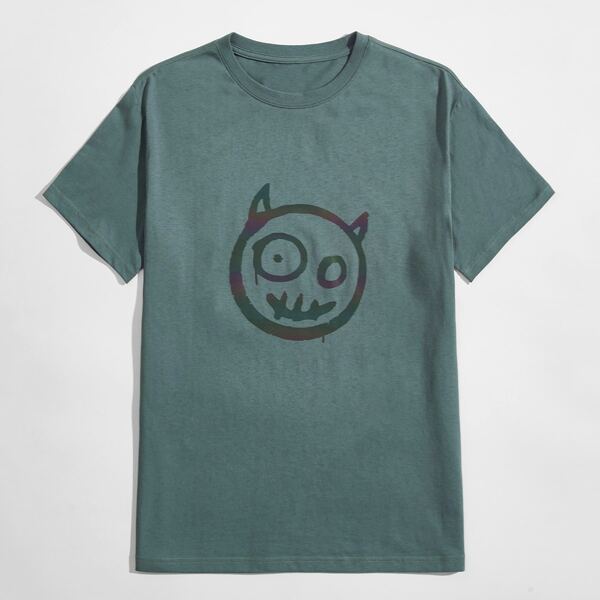 

Men Cartoon Graphic Short Sleeve Tee, Dusty blue