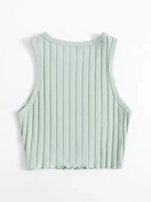 SHEIN EZwear Lettuce Trim Rib-knit Tank Top - Mint Green - View 2