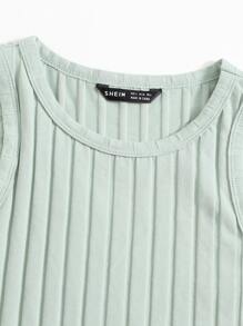 SHEIN EZwear Lettuce Trim Rib-knit Tank Top - Mint Green - View 4