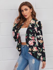 SHEIN Clasi 翻領手帕下擺花卉西裝外套