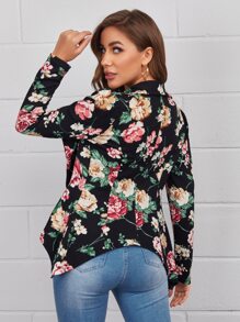 SHEIN Clasi 翻領手帕下擺花卉西裝外套