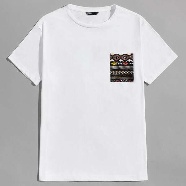 

Men Tribal Patch Pocket Tee, White