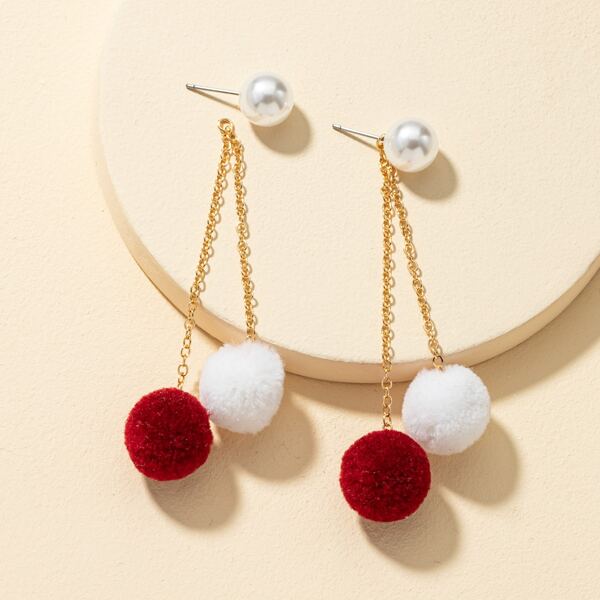 

1pair Pom Pom Charm Earrings, Gold