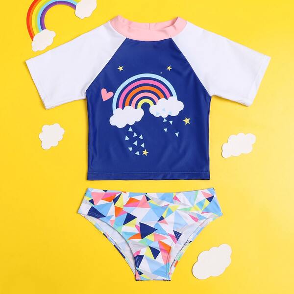 

Toddler Girls Rainbow & Geo Print Bikini Swimsuit, Multicolor