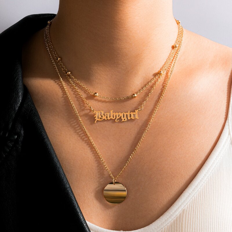 

Letter & Disc Charm Layered Necklace, Gold