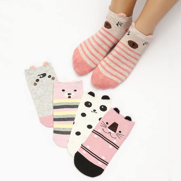 

5pairs Cartoon Graphic Ankle Socks, Multicolor