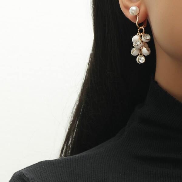 

Faux Pearl & Rhinestone Decor Drop Earrings, White