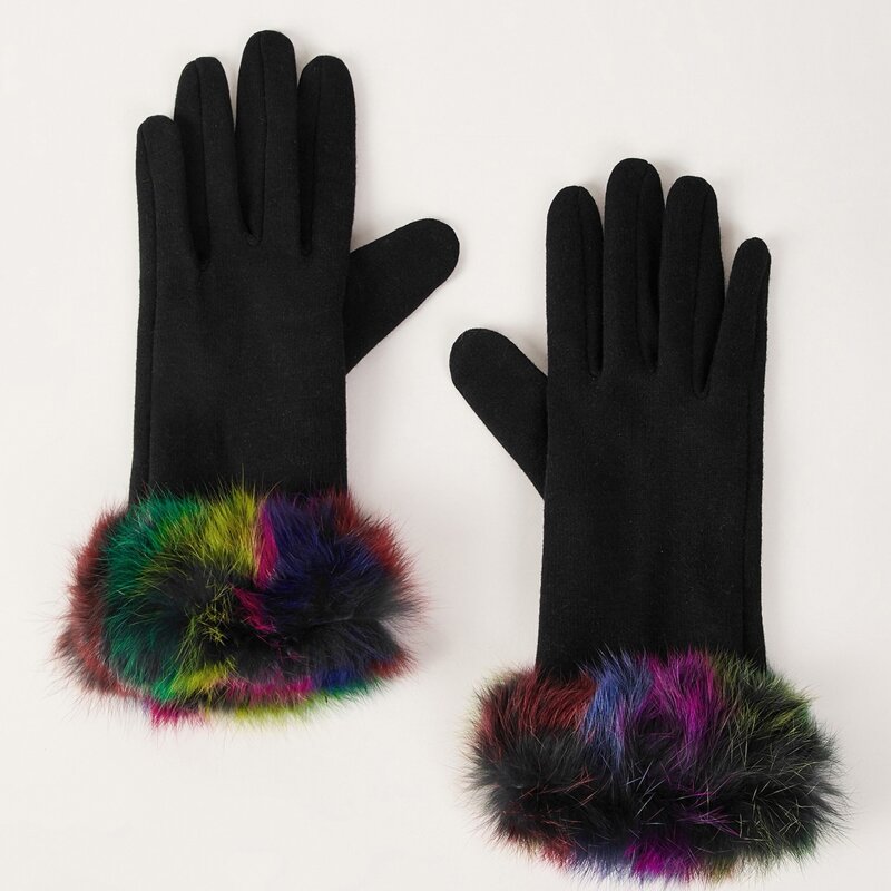 

Fuzzy Trim Gloves, Black