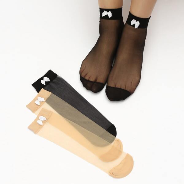

4pairs Bow Decor Ankle Socks, Multicolor