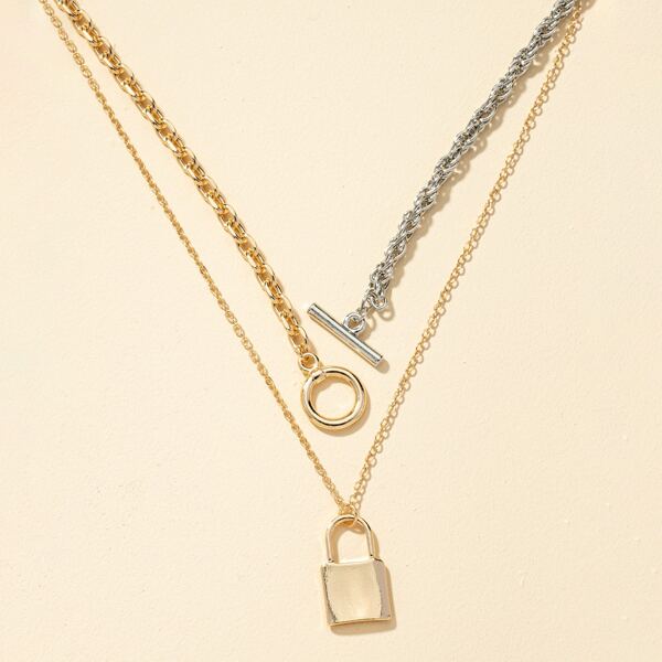 

Lock Charm Layered Necklace, Gold