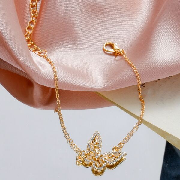 

Rhinestone Butterfly Decor Bracelet, Gold