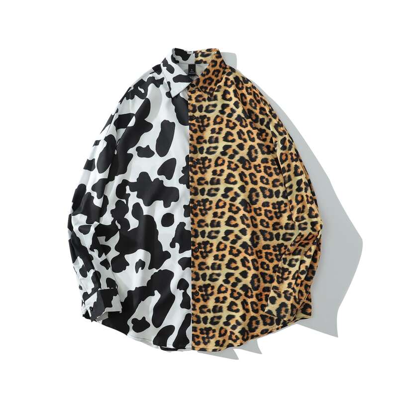 

Guys Cow And Leopard Print Spliced Shirt, Multicolor