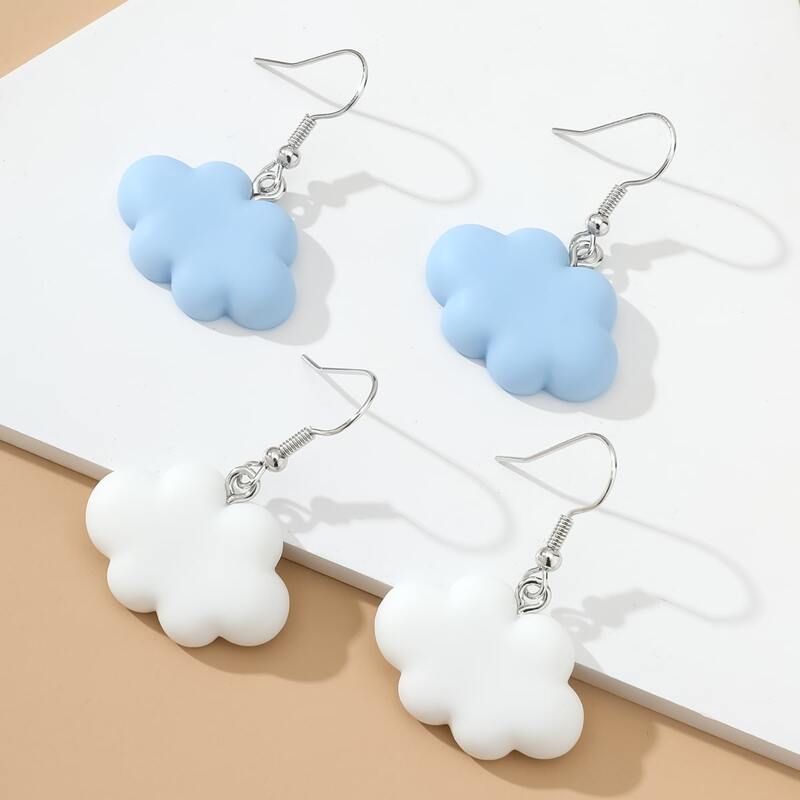 

2pairs Cloud Drop Earrings, Blue and white