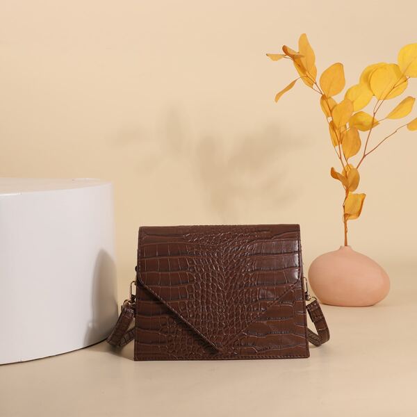 

Croc Embossed Flap Crossbody Bag, Brown