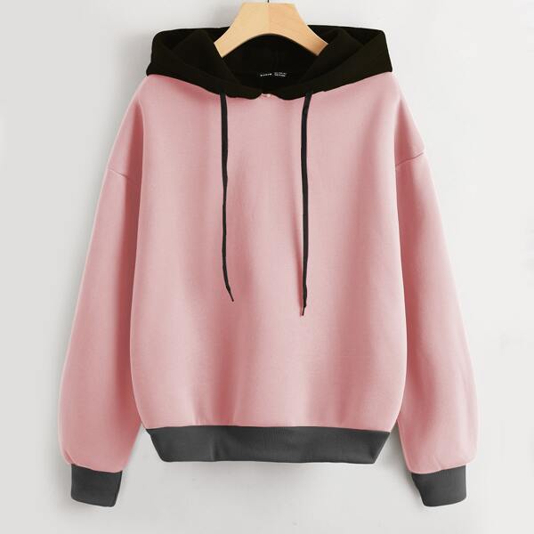 

Drop Shoulder Colorblock Thermal Hoodie, Multicolor