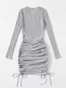 SHEIN EZwear Drawstring Ruched Side Bodycon Dress - Light Grey - View 2