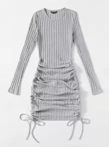 SHEIN EZwear Drawstring Ruched Side Bodycon Dress - Light Grey - View 3