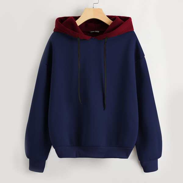 

Drop Shoulder Colorblock Thermal Hoodie, Multicolor