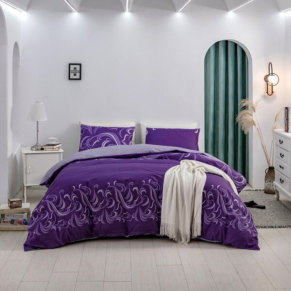 

Graphic Print Duvet Cover Set Without Filler, Purple