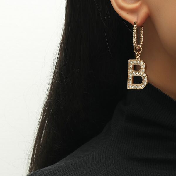 

Rhinestone Decor Letter Charm Drop Earrings, Gold