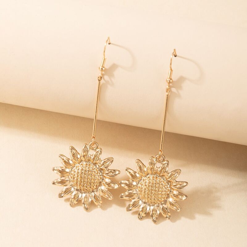 

Flower Charm Drop Earrings, Gold