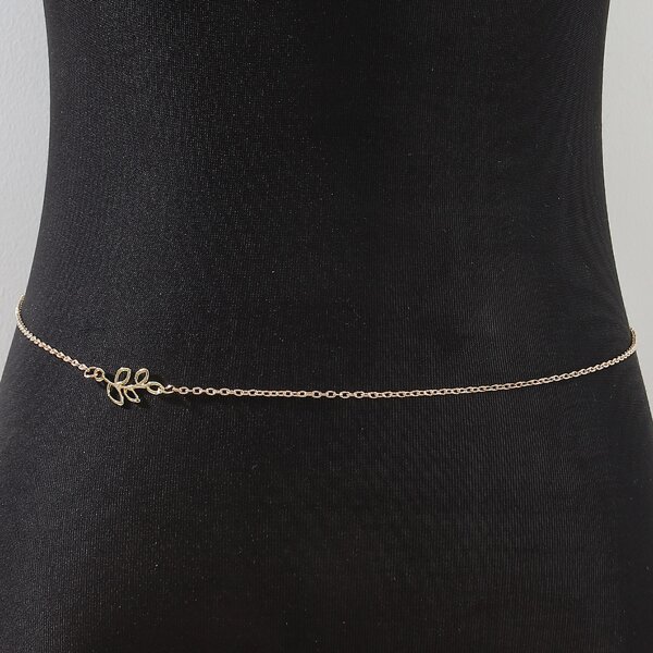 

Metal Leaf Decor Waist Chain, Gold