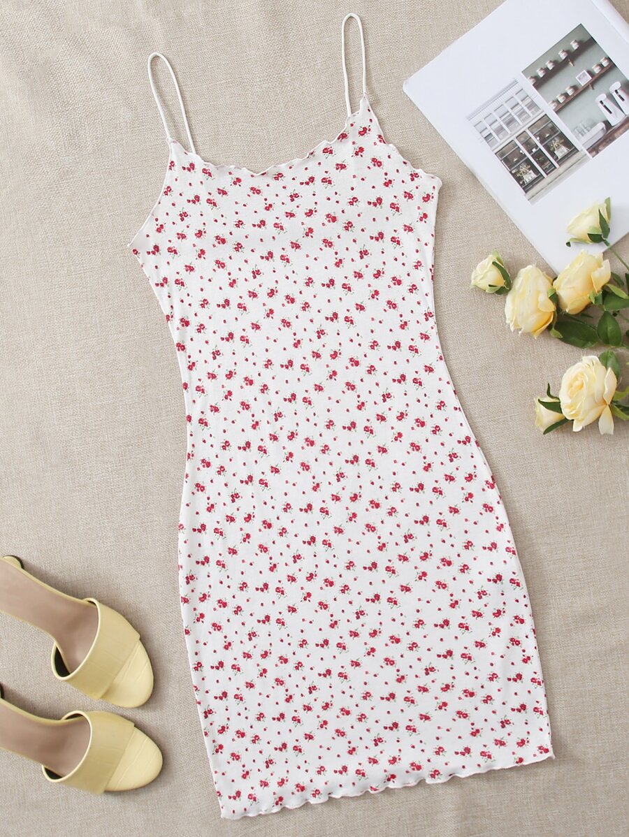 SHEIN Qutie Cottagecore Váy bodycon Hoa Lộn xộn Ren Mộc nhĩ - Nhiều màu - Xem 1