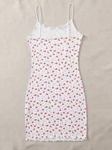 SHEIN Qutie Cottagecore Váy bodycon Hoa Lộn xộn Ren Mộc nhĩ - Nhiều màu - Xem 2