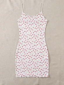 SHEIN Qutie Cottagecore Váy bodycon Hoa Lộn xộn Ren Mộc nhĩ - Nhiều màu - Xem 4