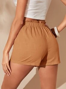 SHEIN Essnce Paperbag Waist Knot Front Shorts - Brown - View 2
