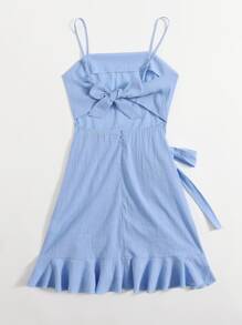 Soleia 後鏤空繫帶荷葉邊圍裹下擺吊带洋裝 - 藍色 - 查看 2