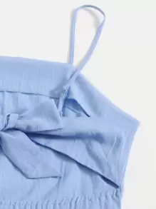 Soleia 後鏤空繫帶荷葉邊圍裹下擺吊带洋裝 - 藍色 - 查看 4