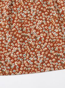 Soleia Vestido de tirante floral de margarita fruncido de hombro con nudo - Multicolor - Ver 3