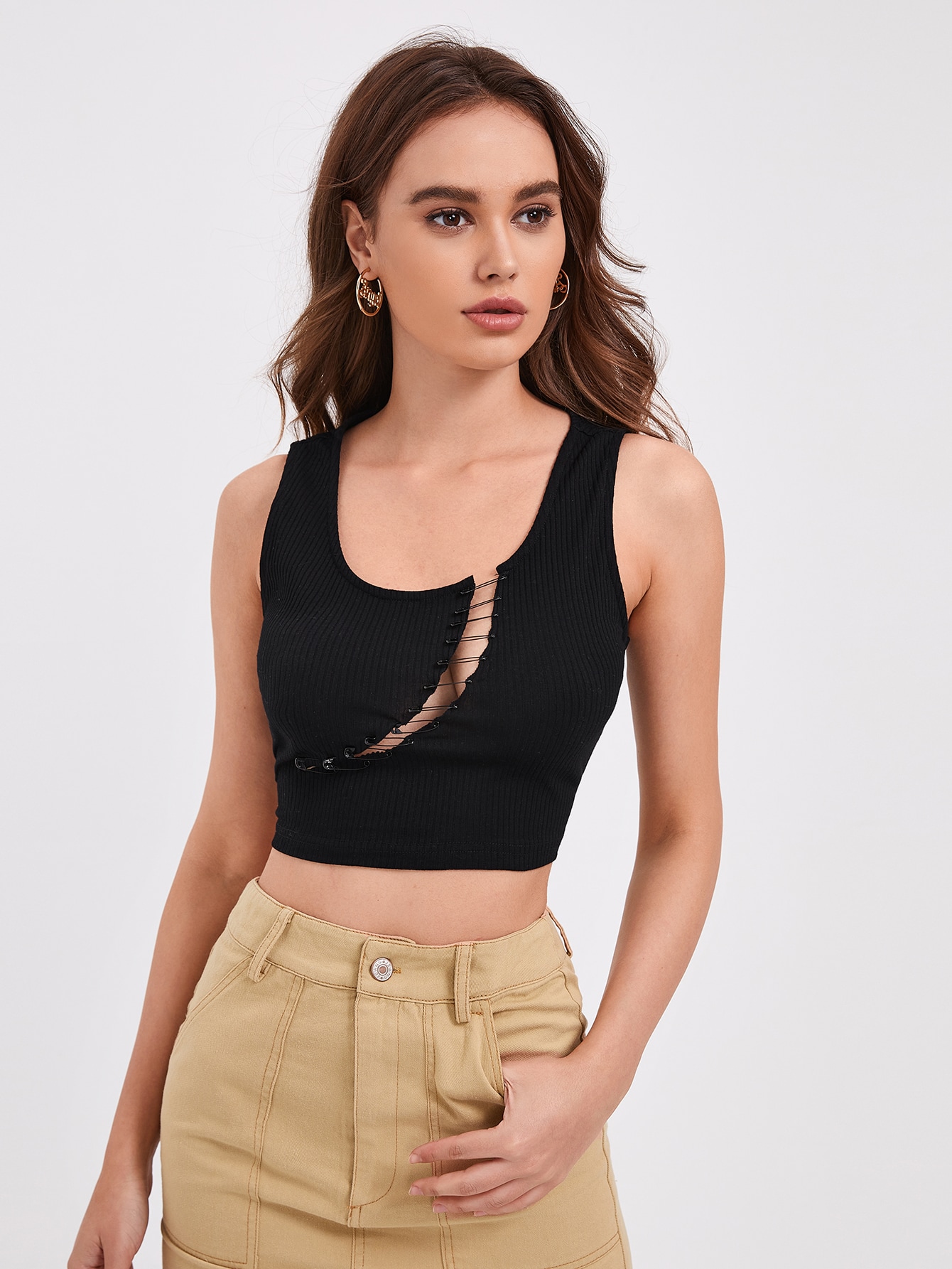 Pin Front Rib-knit Tank Top thumbnail