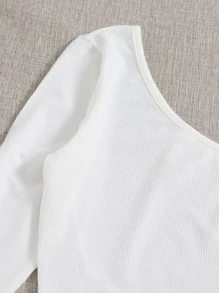 SHEIN Essnce One-Shoulder Crop Top & Grid Mini Skirt Set - White - View 3