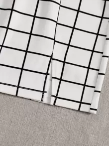 SHEIN Essnce One-Shoulder Crop Top & Grid Mini Skirt Set - White - View 4