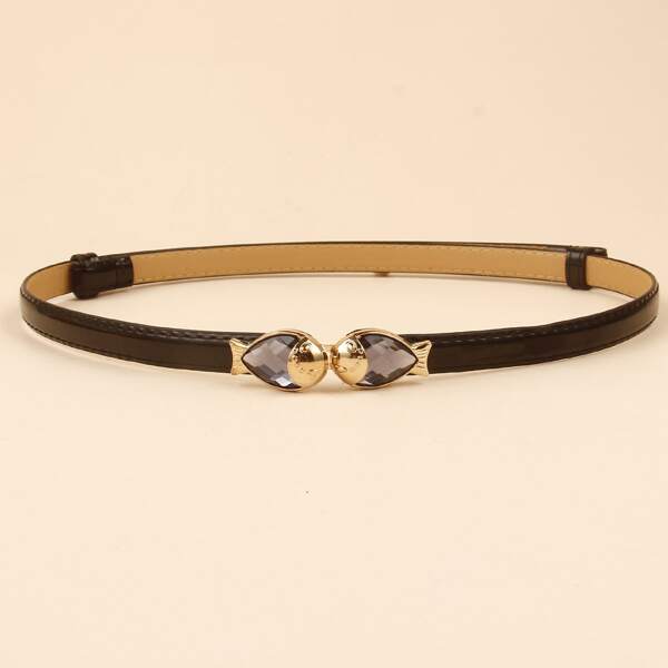 

Rhinestone Buckle Skinny Belt, Black