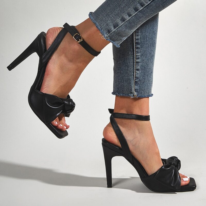 

Bow Decor Stiletto Heeled Sandals, Black