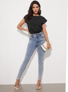 SHEIN Twist & Cutout Back Polka Dot Top - Black - View 3