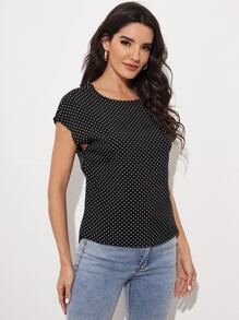 SHEIN Twist & Cutout Back Polka Dot Top - Black - View 4