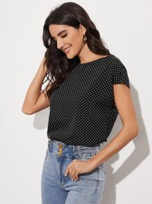 SHEIN Twist & Cutout Back Polka Dot Top - Black - View 5