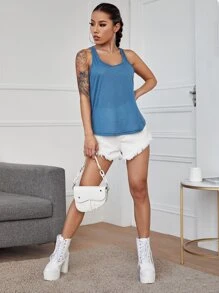 SHEIN Essnce Tank top unicolor de espalda de nadador - Azul - Ver 5