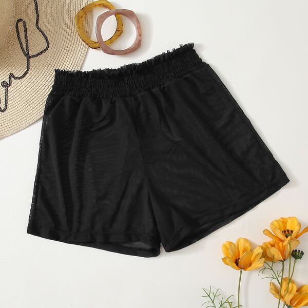 

Sheer Mesh Cover Up Shorts, Black