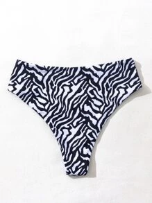 SHEIN Swim 斑馬紋條紋比基尼泳裝內褲 - 黑與白 - 查看 3